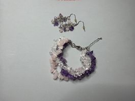 Amethyst, Rosenquarz & Bergkristall Heilstein Schmuckset