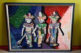 Bild  -  farbiges asiatisches Kunstwerk  -  signiert