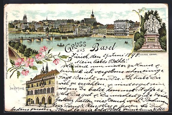 Cartoline postali: Litho Basel, Rathaus, Strassburger Denkm – Usato da Berlin venduto da bartko-reher