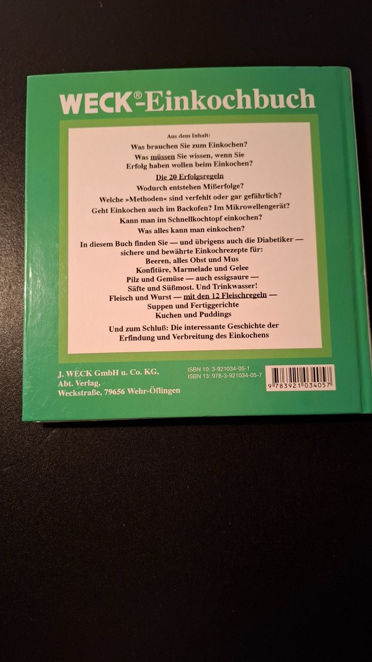Livres: *WECK - Einkochbuch* fE / 37. Auflage – D'occasion à Brütten par Sigimi 1