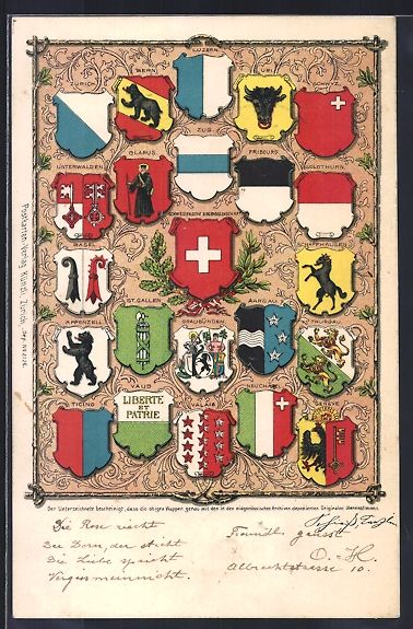 Cartoline postali: AK Schweiz, Wappen der Schweizer Kantone – Usato da Berlin venduto da bartko-reher