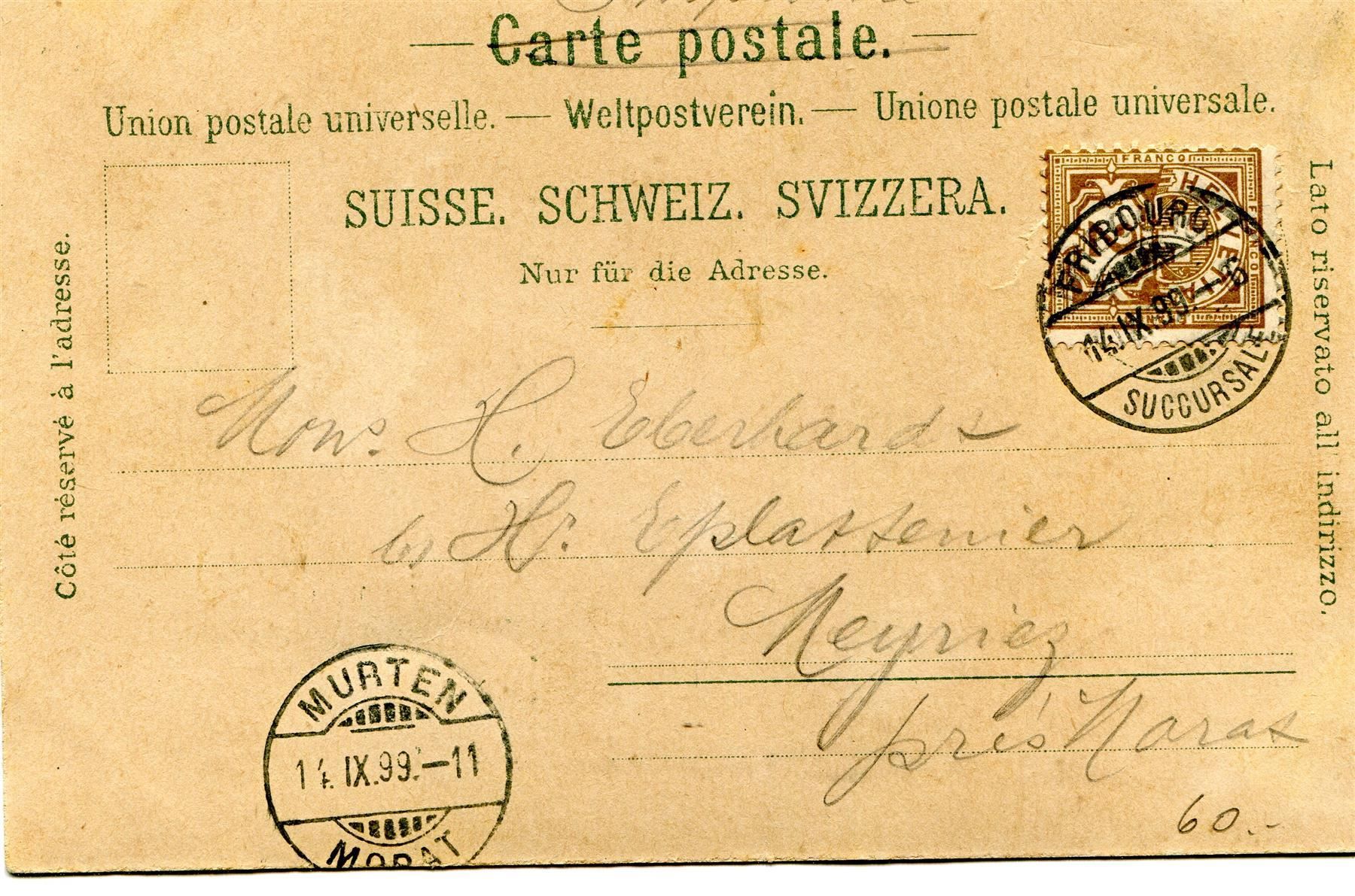 Ansichtskarten: PK Souvenir de Fribourg – Gebraucht aus Winterthur von Kyoung 1