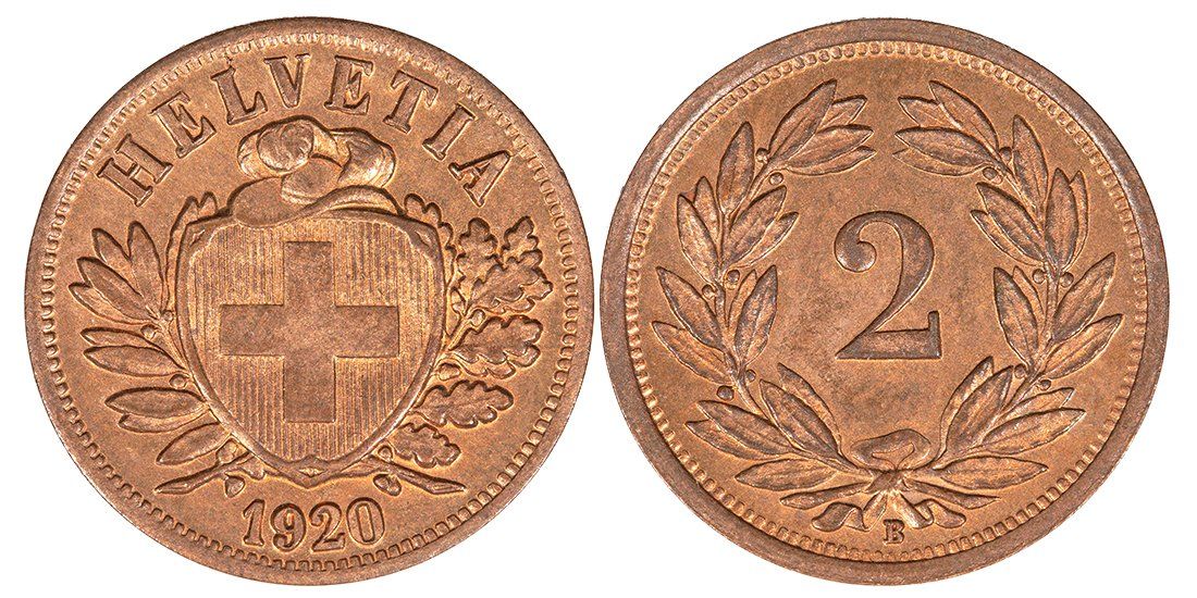Alle Münzen: 2 Rappen von 1920 (Stempelglanz) – Neu (gemäss Beschreibung) aus Schmidrüti von Jamesdeal
