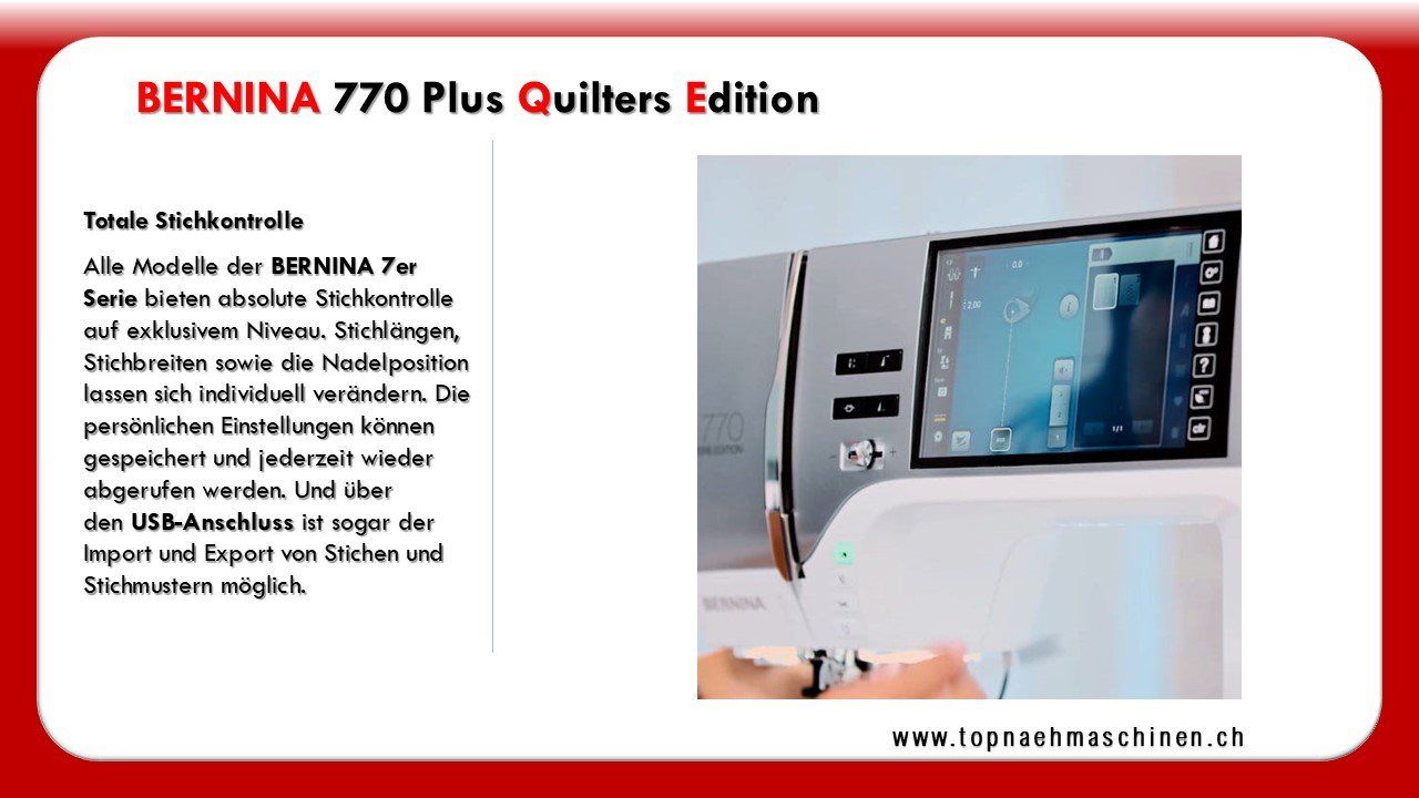 Bernina Macchine da cucire: BERNINA 770QE Plus – Nuovo e nell'imballaggio originale da Bülach venduto da topnaehmaschinen 4