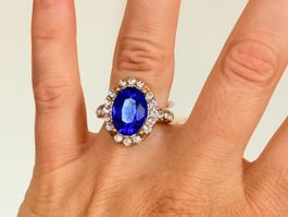 Bague avec pierre bleue et zircons taille 53,5mm