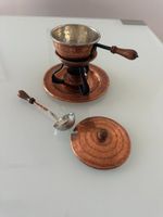 Mini Sauciere, Kupfer Zinn Löffel Deckel 4-teilig Vintage