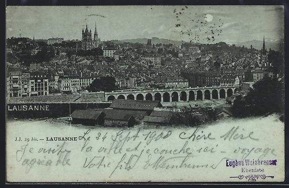 Cartoline postali: Mondschein-AK Lausanne, Teilansicht mit  – Usato da Berlin venduto da bartko-reher