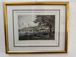 Vevey vom See aus – Kolorierter Stahlstich nach Rohbock