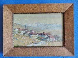 Gemälde J. Koch Alpen Dorf