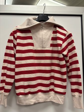 Cooler Pullover gestreift - rot/beige - Gr. S