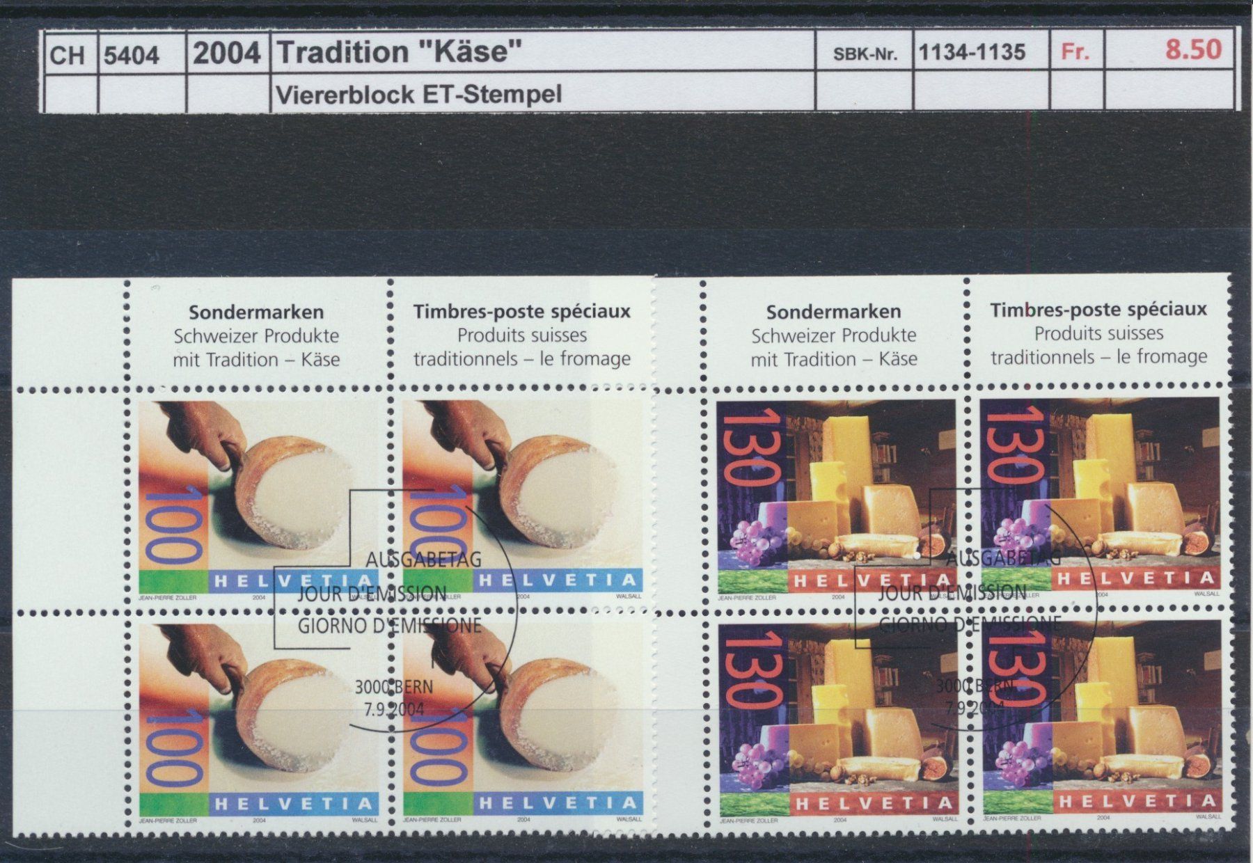 Tutti i francobolli: 2004 "Tradition - Käse", Viererblock, ET - Stempel – Usato da Winterthur venduto da Zupogeru