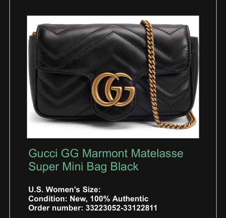 Gucci GG Marmont Super Mini Black Bag, Authentic! 48 Ch.