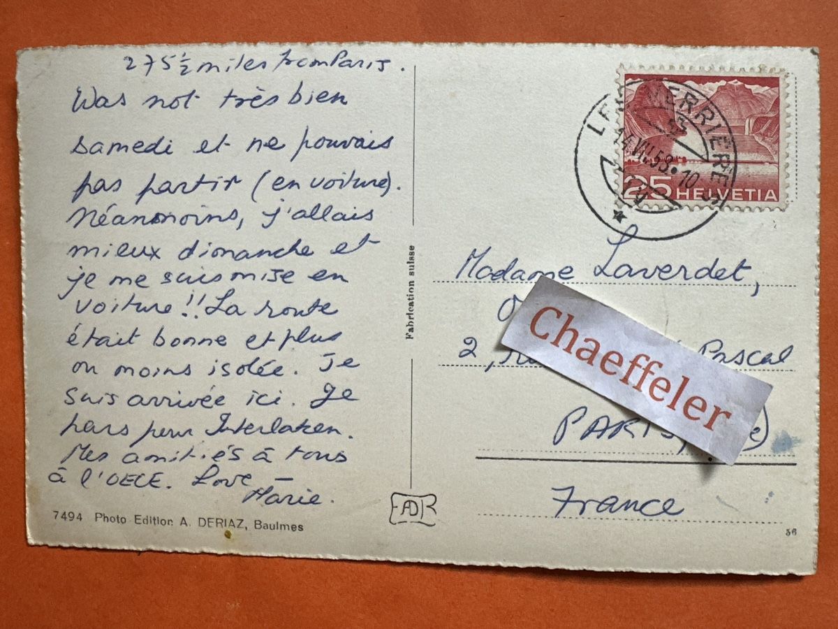 Cartoline postali: 1953 Les Verrières – Usato da Zürich venduto da Chaeffeler 1
