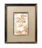 Putti tenant la Croix de Saint Maurice lavis Valais XVIIe s