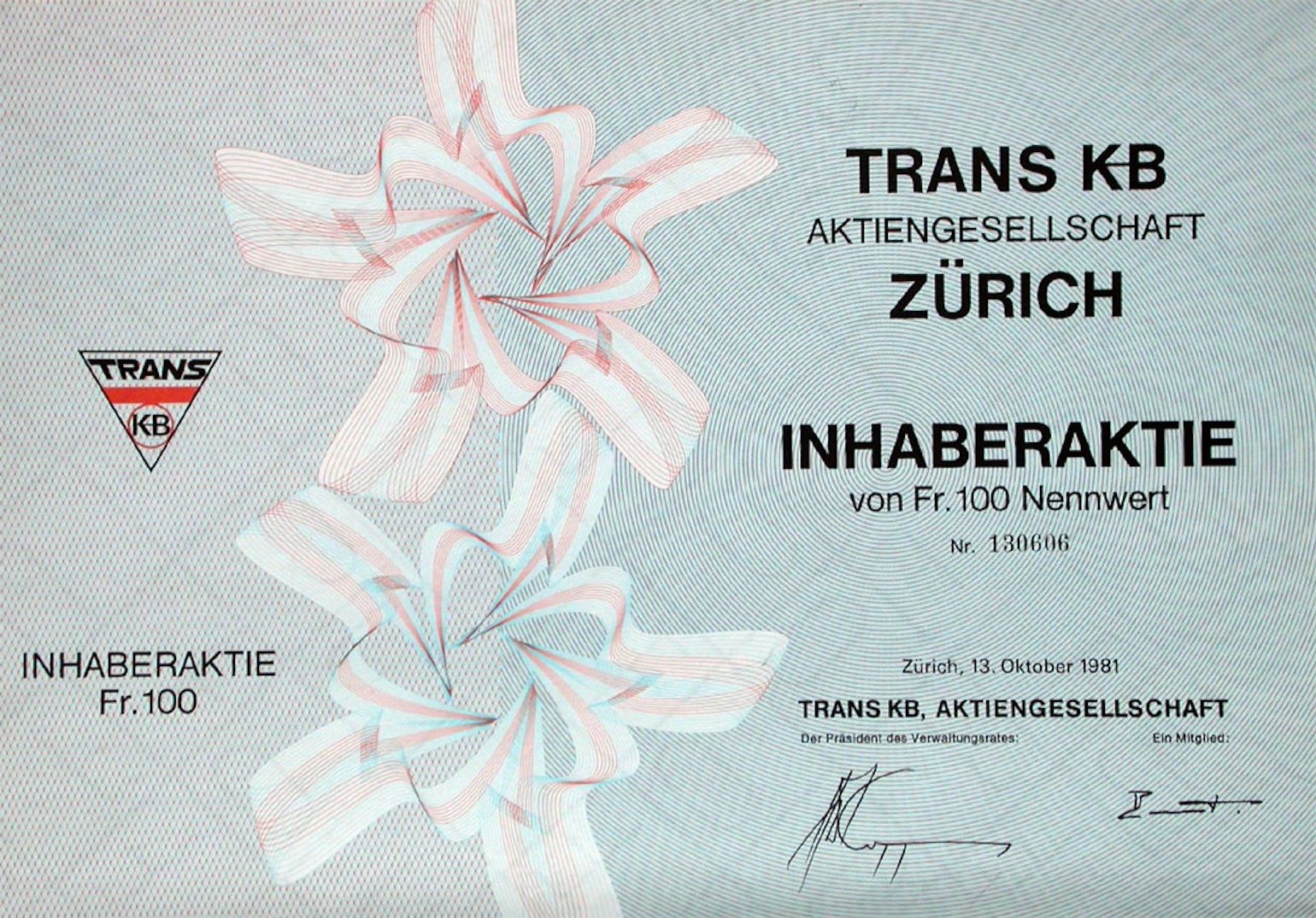 Dokumente: Trans K-B AG, Zürich - 1979 – Gebraucht aus Solothurn von Sgasche