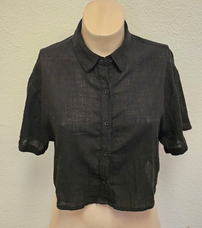 PULL&BEAR Damen Bluse Schwarz 100% Baumwolle Gr. S