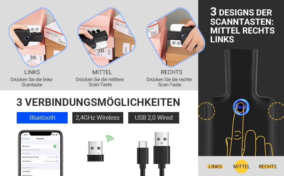 Scanner: Barcode-Scanner Tragbarer Rückclip Wireless Drahtlos – Nuovo (secondo la descrizione) da Bülach venduto da RockBottomOffTheRamp 1