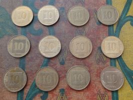 ISRAEL  LOT 12x    10  Agorot  (tous différents)  (P)