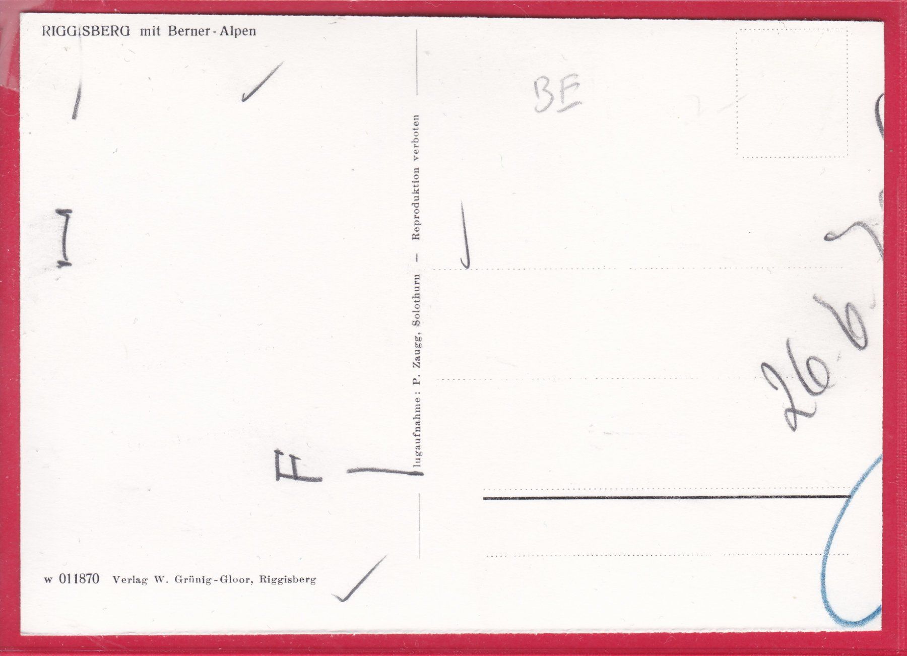 Cartoline postali: RIGGISBERG MIT BERNER - ALPEN – Usato da Oberrieden venduto da Gebirgsstelze 1