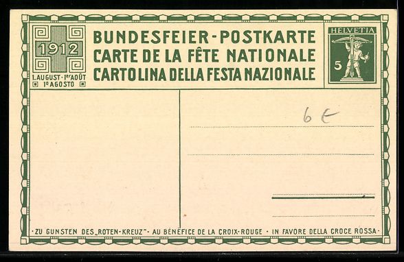 Cartoline postali: Schweizer Bundesfeier 1912, Rotes Kreuz, – Usato da Berlin venduto da bartko-reher 1