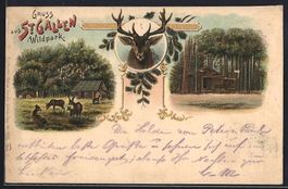 Litho St. Gallen, Rehe im Wildpark und H