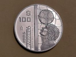Mexiko 100 Pesos "Mexico '86" 1985 Silber **Kleine Auflage**