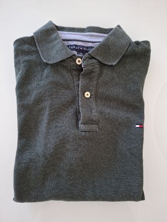 Polo Tommy Hilfiger en coton piqué vert fonce, coupe Custom