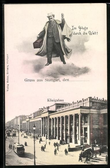 Cartoline postali: Stuttgart, Fliegender Mann über dem K – Usato da Berlin venduto da bartko-reher