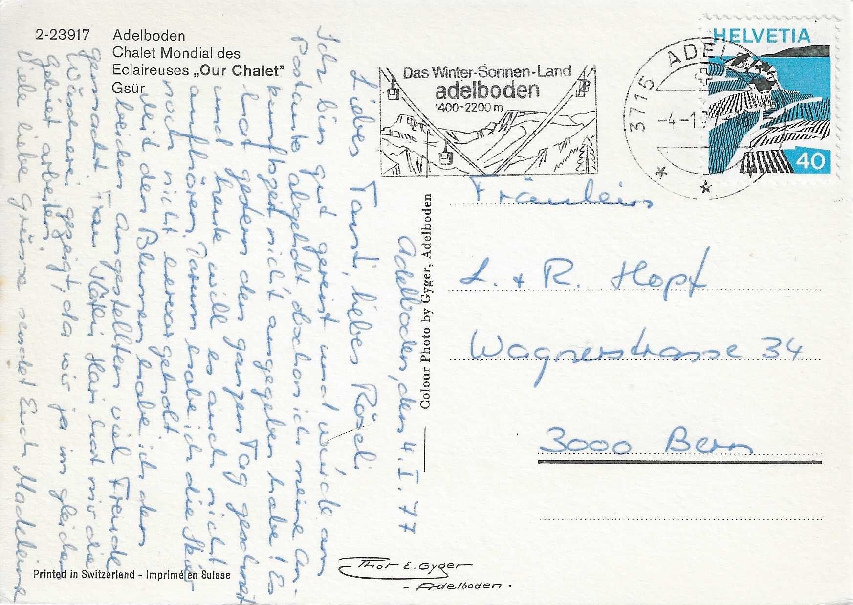 Cartoline postali: Adelboden Chalet Mondial des Eclaireuses BE – Usato da Rothrist venduto da Stranglehold 1