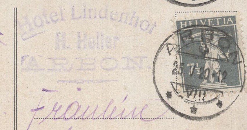 Cartoline postali: Arbon  /  Hotel Lindenhof  1920 – Usato da Aarau venduto da kufi44 1