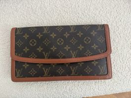 LV Clutch Monogram Canvas Brown Leather Trim - Chic Accessor