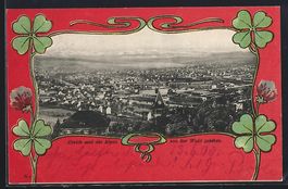 Zürich, Teilansicht und die Alpen von d