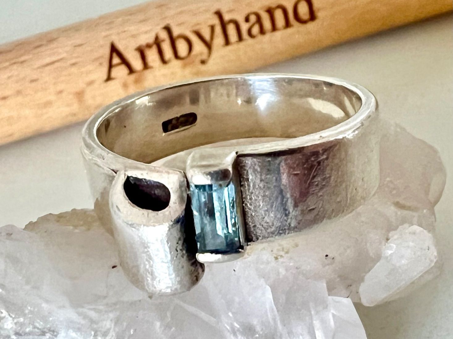Anelli: Modernistischer Designer Ring Silber 925+MP & blauem Topas – Usato da Ruswil venduto da artbyhand 1