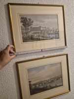 2 Kupferstiche Stadtansichten mit Rahmen und Beschriftung