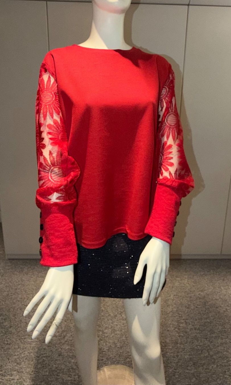 Maglioni & Felpe: Pull rose ou rouge dentelle -40 -élégant chic – Nuovo (secondo la descrizione) da Genève venduto da flocon06 7