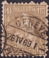 Sitzende: Nr.36b (gelblich) GENEVE: 28.APR.1869, Kat: 800.-