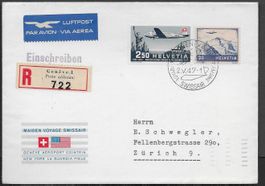 1947 R / SR Genf-Washington Brief F42 + Zusatzfr. F27 ab 1.-
