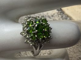 Silberring mit Chrom Diopsid und Peridot, Gr.55