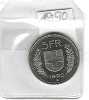 RAR 1990 Fr. 5.-vertiefte RandschriftMünzen von SNB eingezog