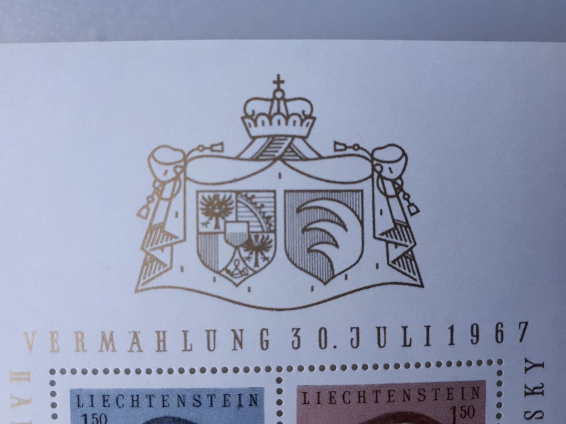 Tutti i francobolli: Liechtenstein Block, Vermählung 30. Juli 1967,postfrisch – Nuovo e nell'imballaggio originale da Seewen SZ venduto da SuperpumaDisplayTeam 2