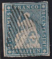 Strubel,Nr.23F,10 Rp.blau,dünnes Papier,vollrandig,Kat.1300