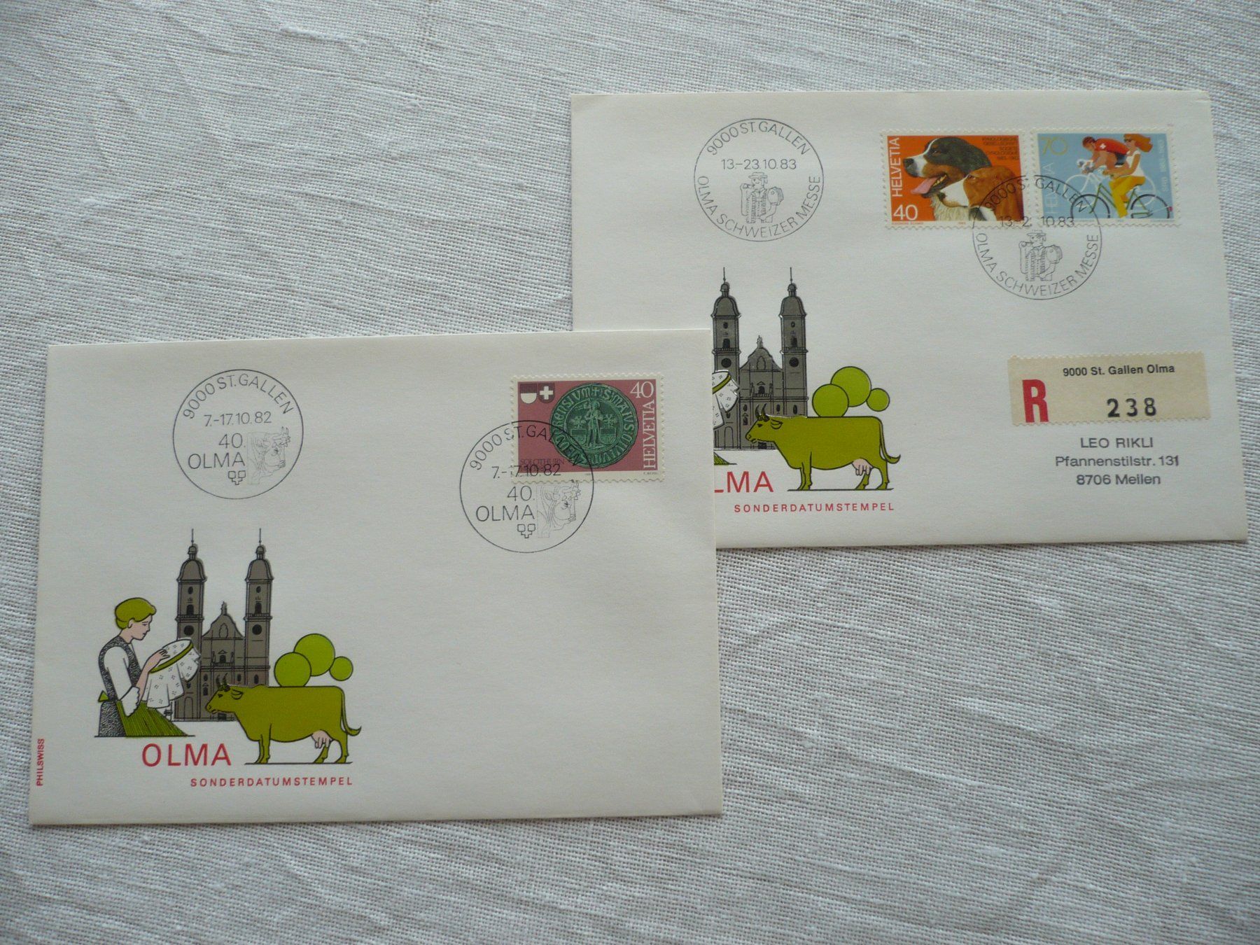Alle Briefmarken: 1982 - 83 2 Belege OLMA – Gebraucht aus Zürich von saltandpepper008