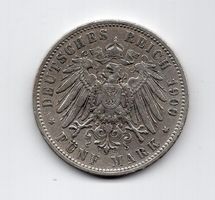 (1523) Preussen, 5 Mark 1900, ss-vz, Silber