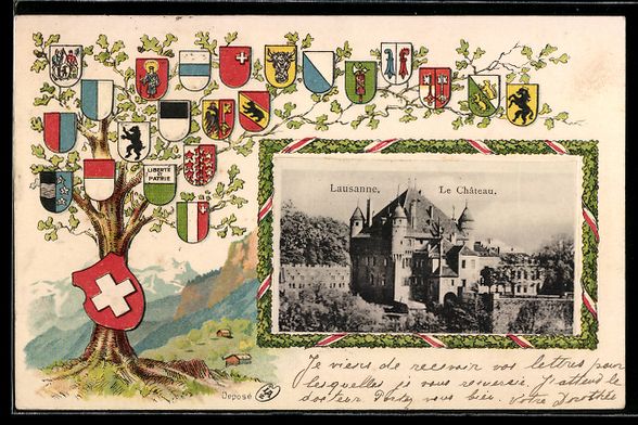 Cartoline postali: Litho Lausanne, Le Château, Schweizer K – Usato da Berlin venduto da bartko-reher