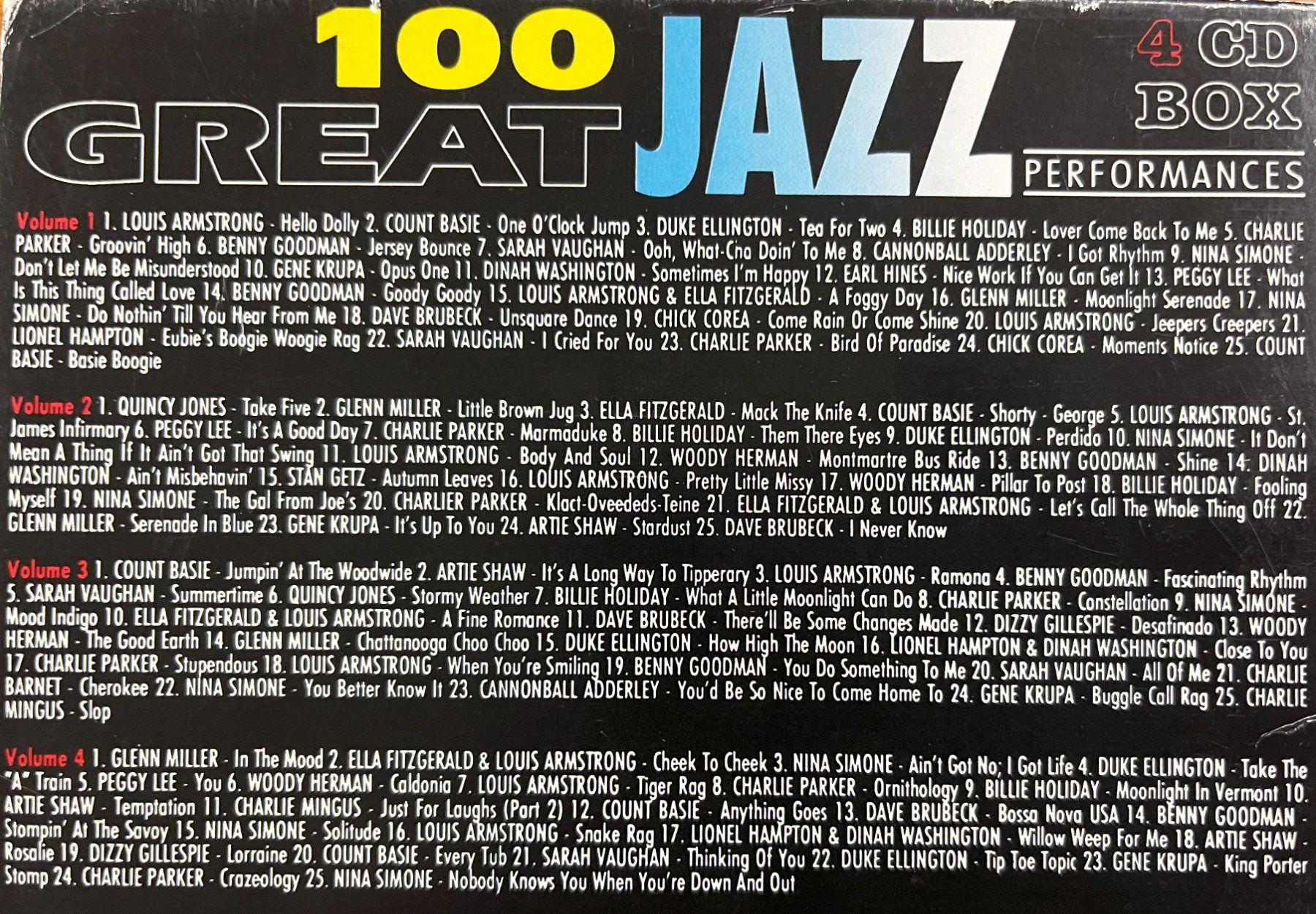CD: 100 Jazz Greats 4 CD Box Set – Usato da Oftringen venduto da Vucki 2