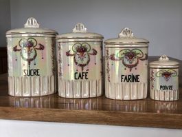 Antike Jugendstil Vorratsdose GRAUPEN um 1900 Porzellan gold