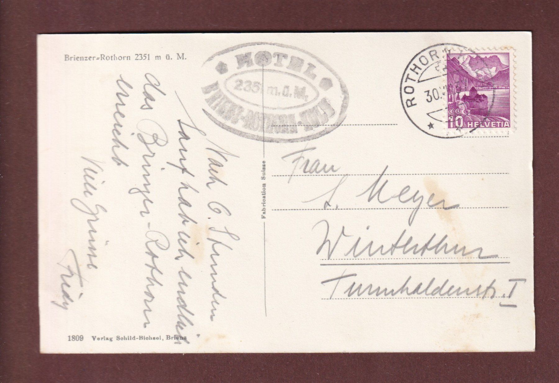 Cartoline postali: BRIENZER-ROTHORN - 1937 – Usato da Pully venduto da nicecards-shop 1