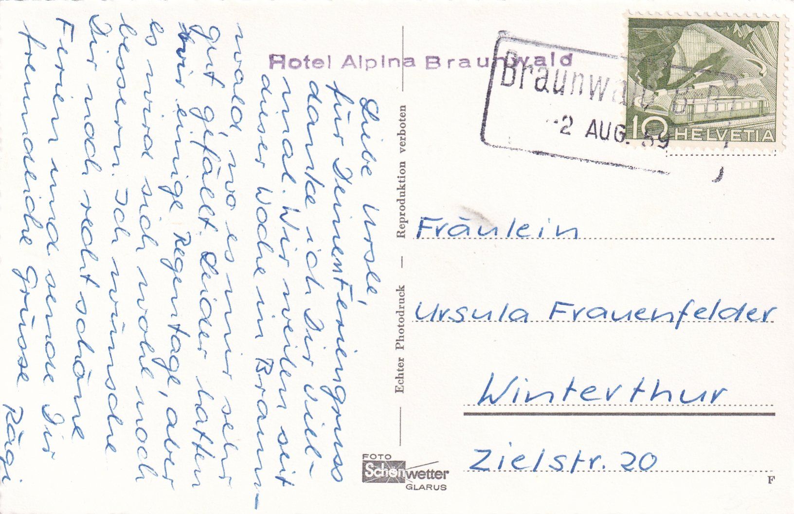 Cartoline postali: Braunwaldbahn /az – Usato da Hombrechtikon venduto da Rudolf07 1