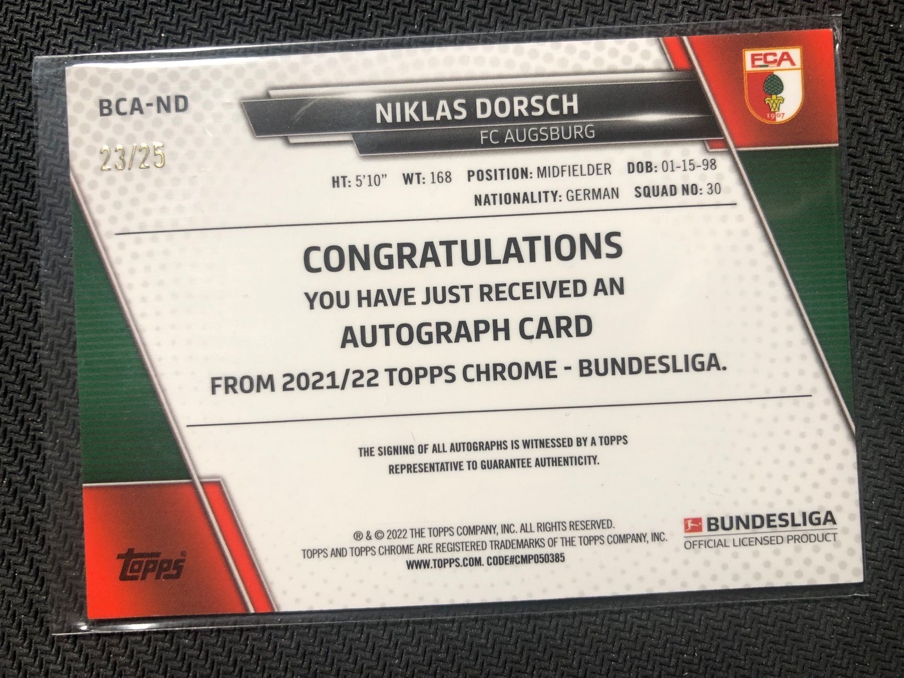 Topps Carte collezionabili: Topps Chrome Niklas Dorsch Rc Autogramm /25 – Usato da Wangenried venduto da Garagara 1
