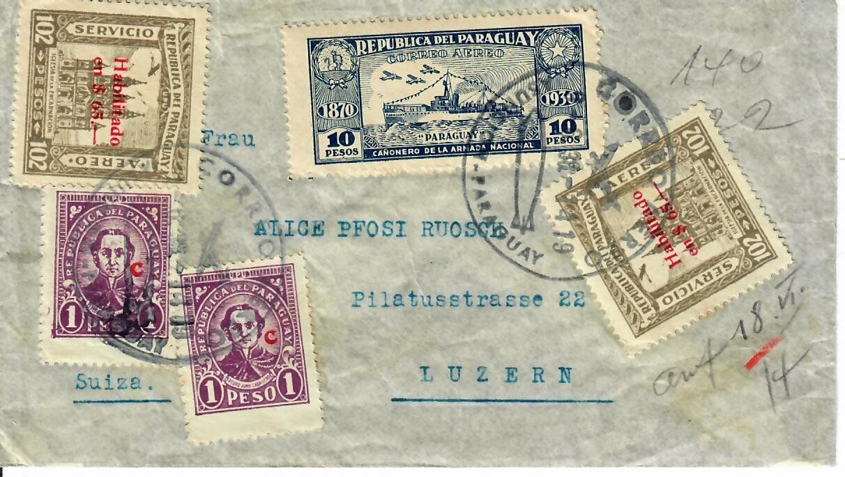 Alle Briefmarken: Brief aus Paraguay 1938 – Gebraucht aus Hochdorf von Ziegel-16